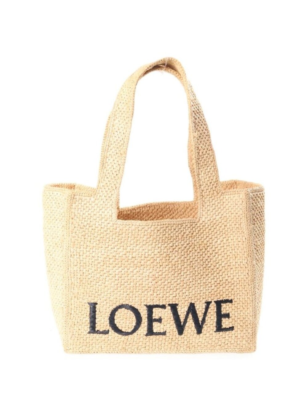 Loewe Raffia Logo 2-Way Shoulder Bag Basket Beige Gold